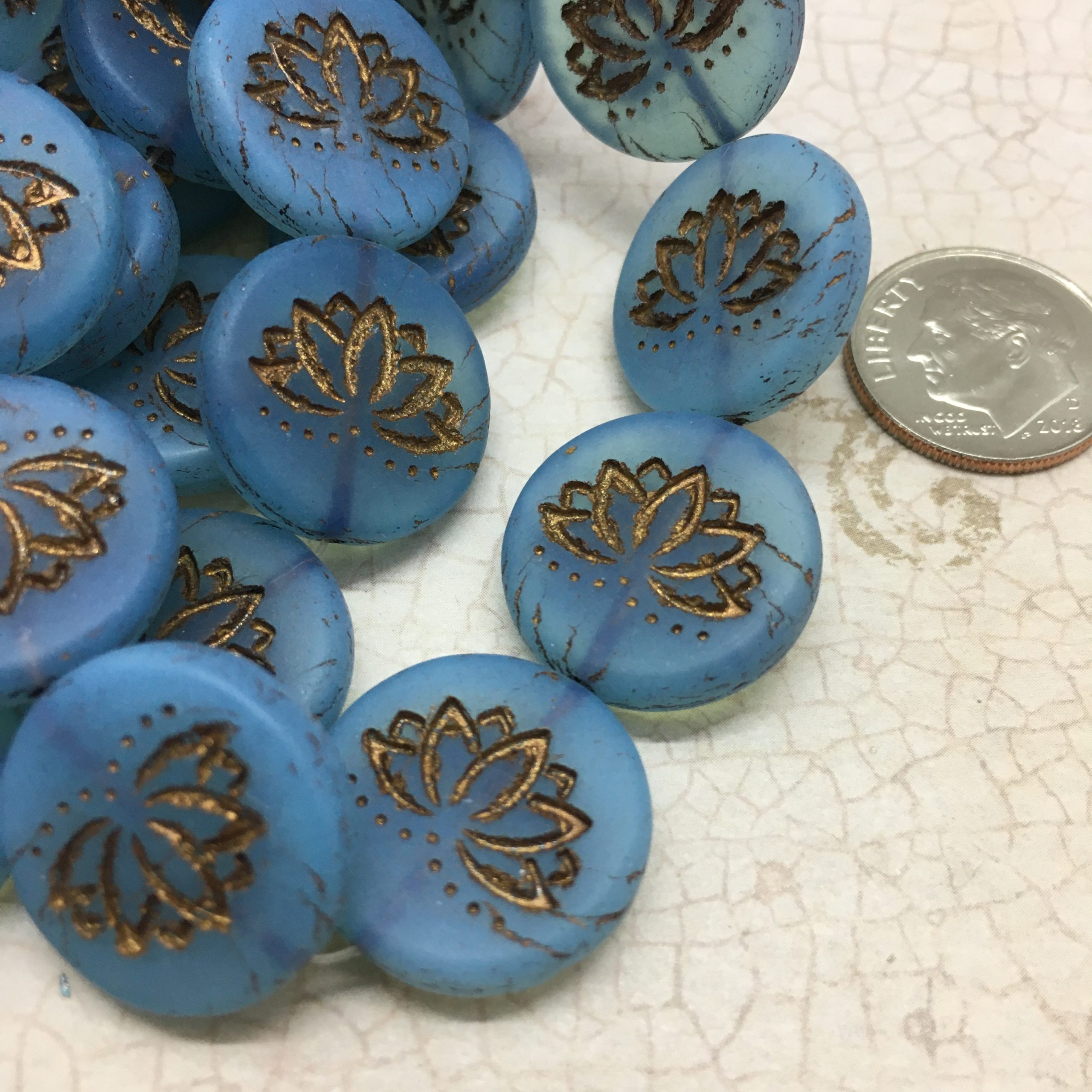 Coin Lotus Flower Blue Opaline Matte w/Dark Bronze Wash by Raven's ...