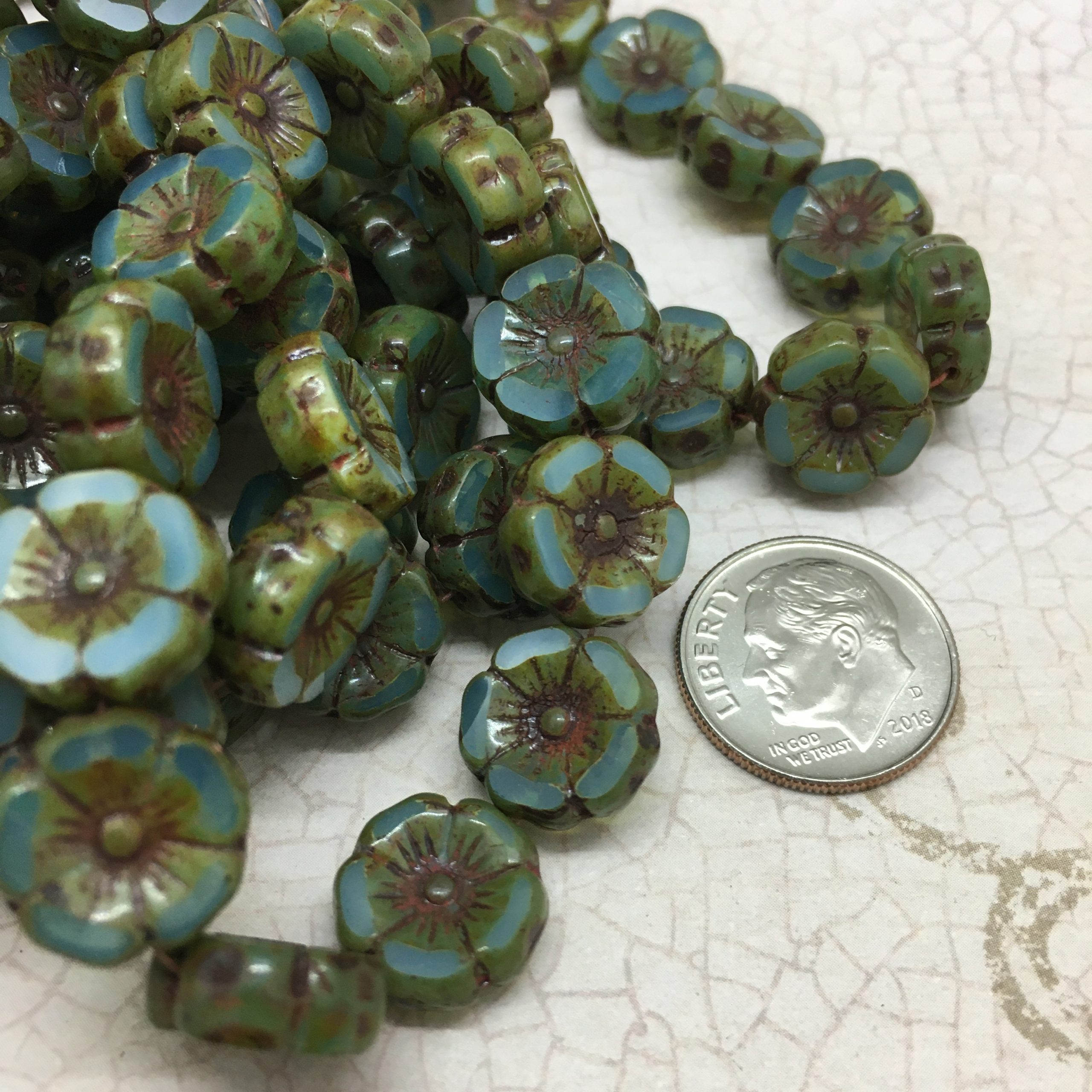 Coin Hibiscus Flower Aqua Blue Opaline w/Picasso Finish by Raven's ...